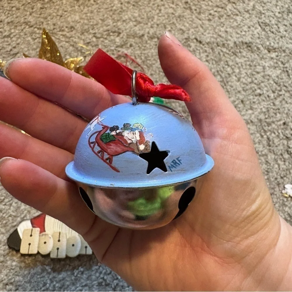 Christmas Ornament Bundle Gold Glitter Poinsettia Metal Jingle Ball Santa